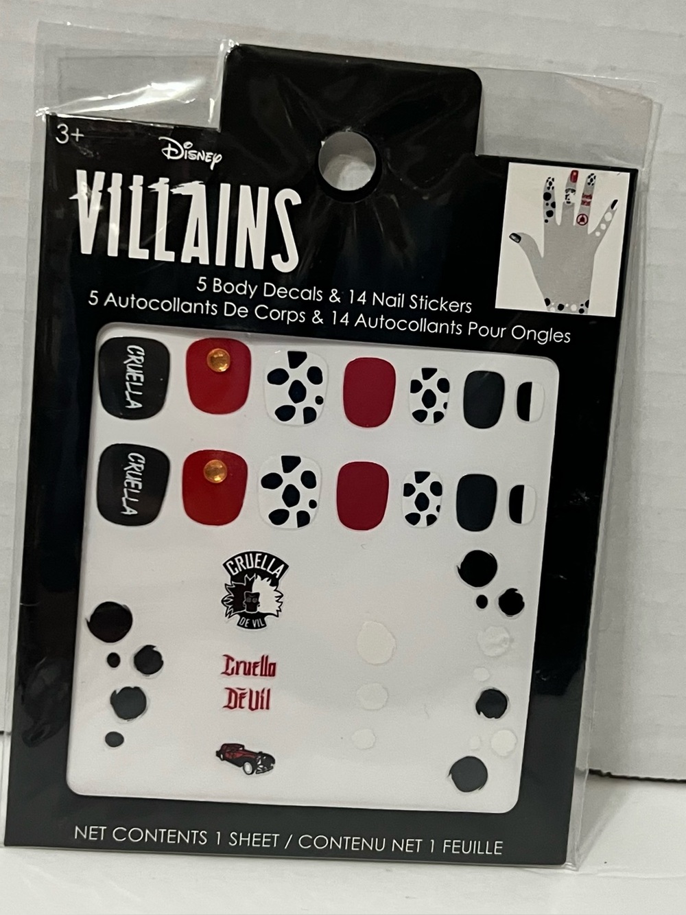 Disney Villains Cruella Deville 101 Dalmatians Body Decals Nail Stickers Costume